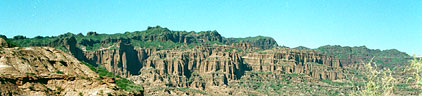 Formaciones rocosas con vegetación, huellas de la erosión eólica