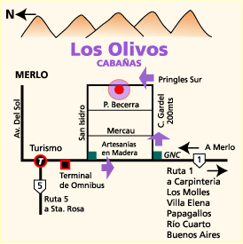 Mapa de ubicación de Cabañas Los Olivos Merlo Dan Luis