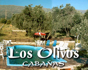 Cabañas Los Olivos: Piscina y Solarium con fondo de Sierras de los Comechingones