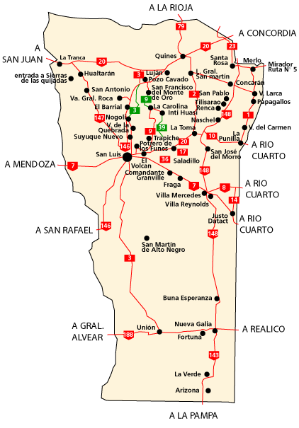 Mapa de Rutas de la Provincia de San Luis