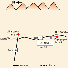 Mapa de acceso a a Los Nadis Merlo San Luis